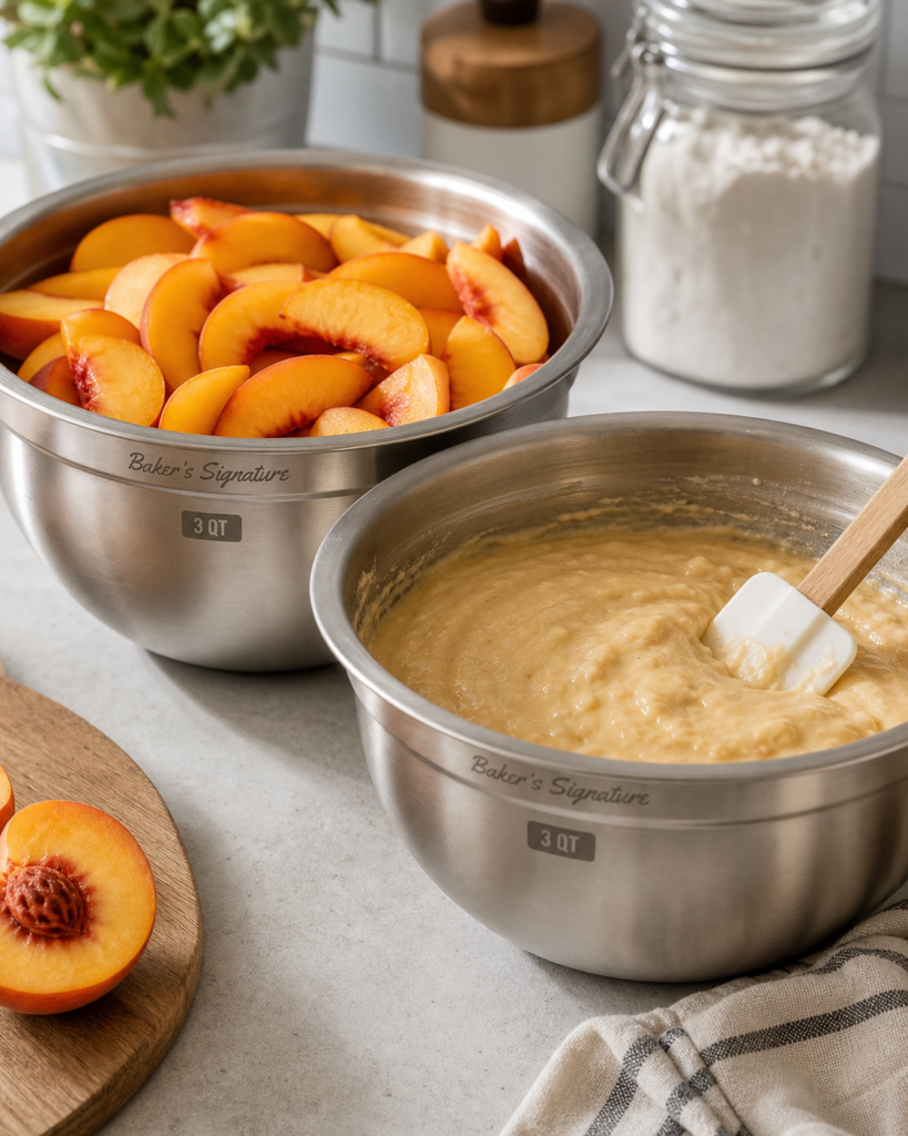 PEACHES, BATTER, BOWLS