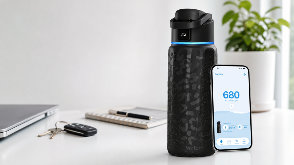 Hydration bottle to keep track of your intake via smart phone